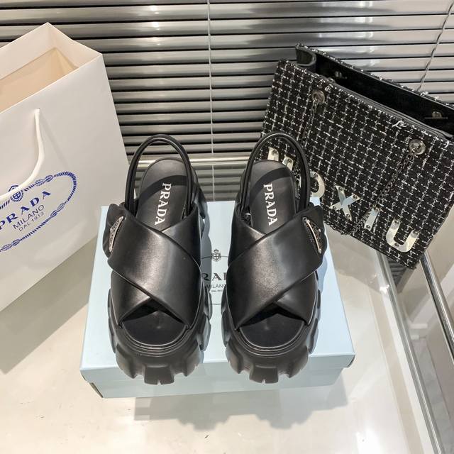 Orange Factory Price P Prada Spring/Summer New Arrival Cross Strap Thick-Soled S