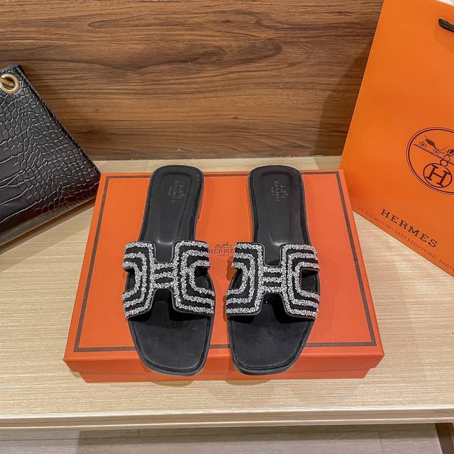Factory: Hermes Summer Classic Water-Drilled H-Strap Flat Sandals Travel Vacatio