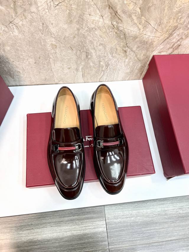 Ferragamo Men's Premium Leather Shoes, Imported Cowhide Leather Upper With Open-
