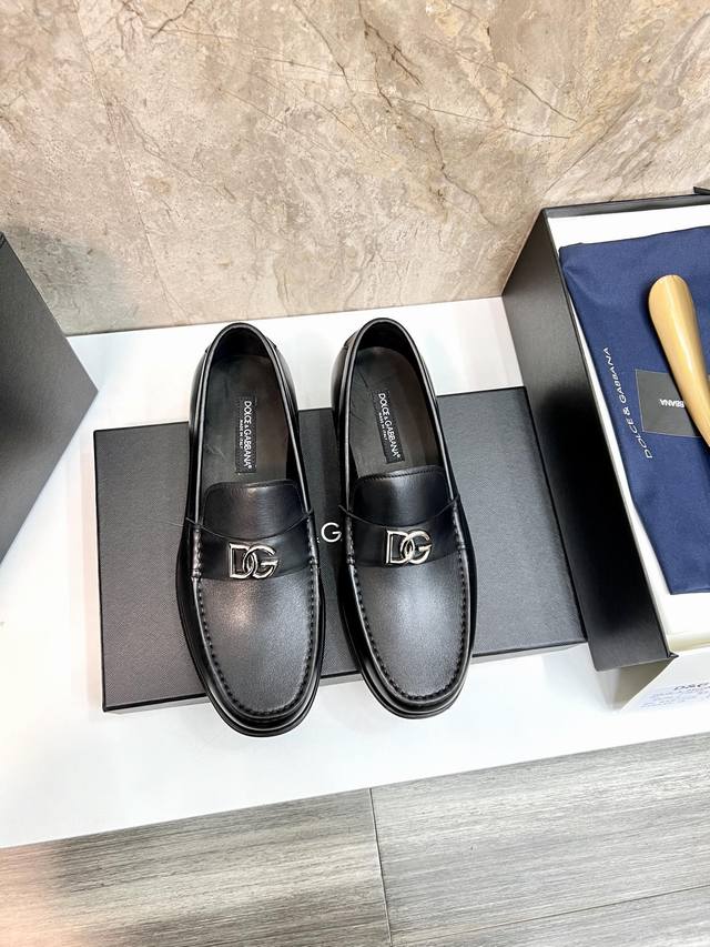 D&G Michelangelo Series Loafer Leather Shoes, Logo Metal Plate Accessories, Prem