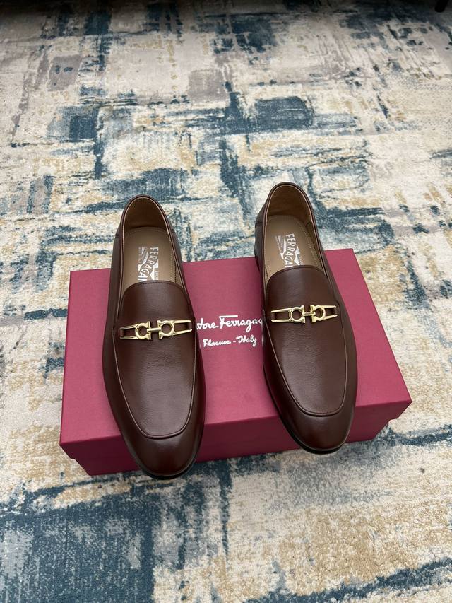 Ferragamo~ Sizes: 38 45 F-Brand New Men's Formal Leather Shoes, Perfect Craftsma