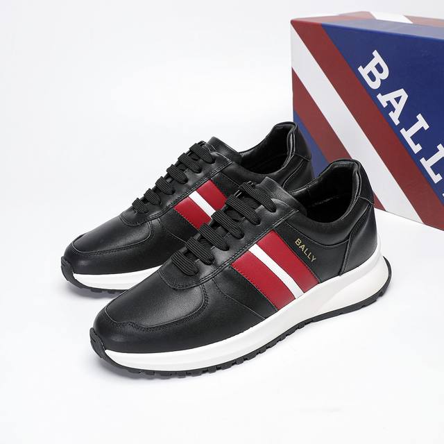 B New Arrival, Black Cowhide Leather With B-Brand Exclusive Red-White-Red Logo D