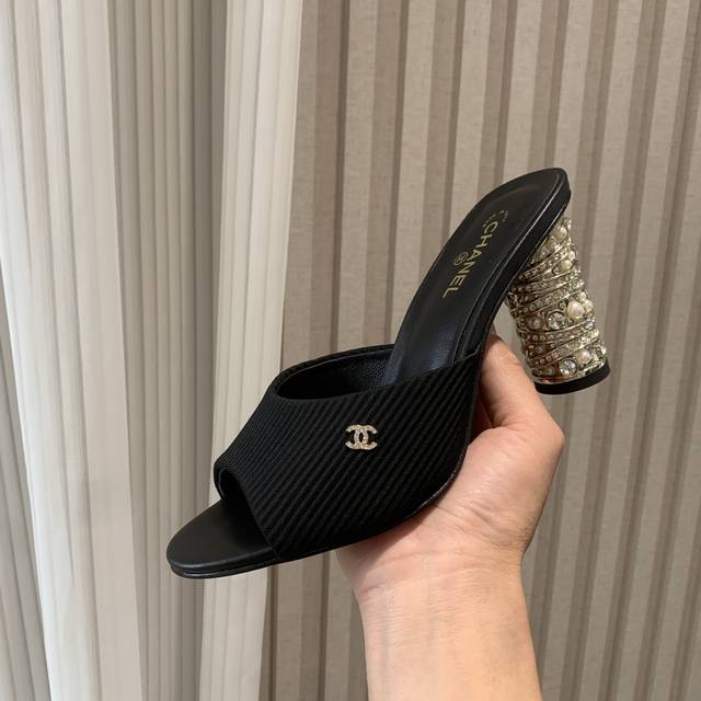 Chane* | Chanel 25 New Arrival Stunning T-Strap Chunky Heel Crystal Sandals Anot