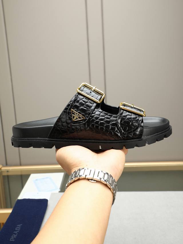 Prada New Two-Strap Sandals With Adjustable Buckle Design, Luxury Brand Casual S