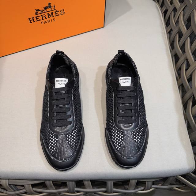 Herm S Jet Training Shoes | Crochet-Knit And Nappa Leather Sneakers With Contras