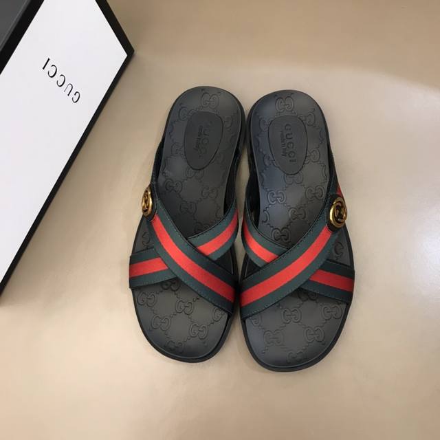 Gucc* Premium Men's Summer Slippers, Upper Made Of Authentic Woven Straps Paired