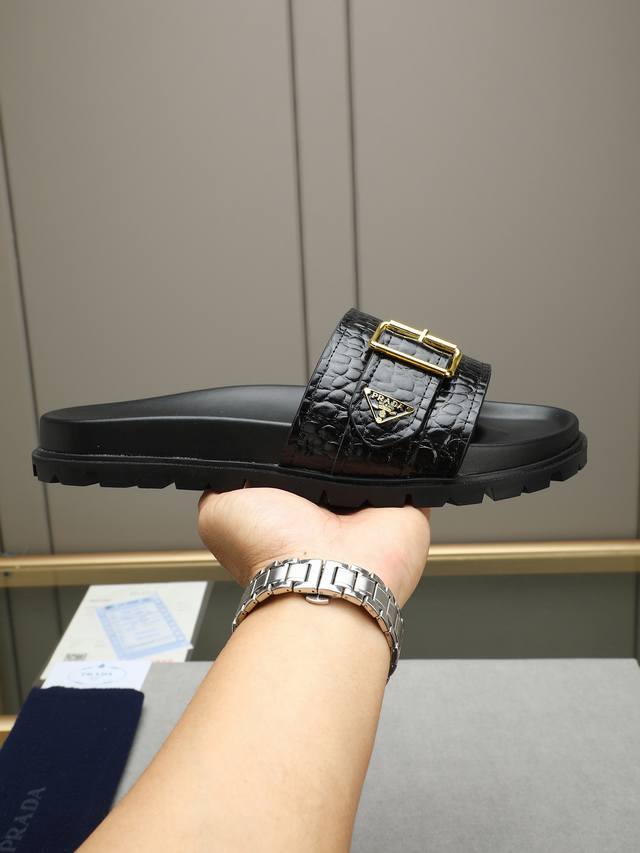 Pradr Prada Neue Flip-Flops, Gr E Mit Klickverschluss Verstellbar, Luxuri Se Mar