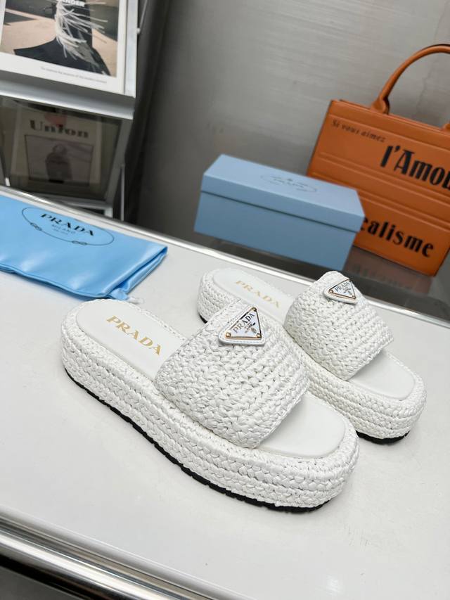 Direktverkauf Prada Prada Neue Geflochtene Schuhe Stroh-Slipper! Die Diesj Hrige