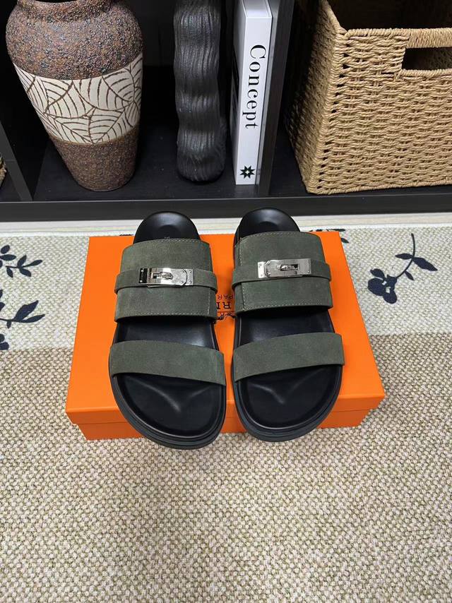 Langfristig Vorr Tig Yuan Gr Ne Hermes Herren Kazimir Slipper Top-Qualit T Geflo