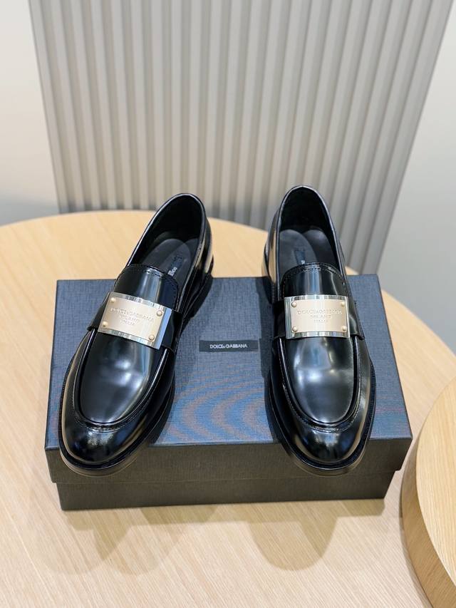 D&G Dolce & Gabbana Mokassins Aus Rindsleder F R Herren, Loafer Mit Dg-Metallpla