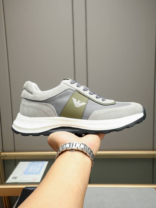 Neueste Armani Herren-Freizeit-Sportschuhe, Obermaterial Aus Rindsleder, Atmungs