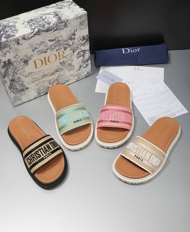 Dior Flache Zehensandalen, Obermaterial Aus Grasfarbenem Zuckerrohr, Elektrogest