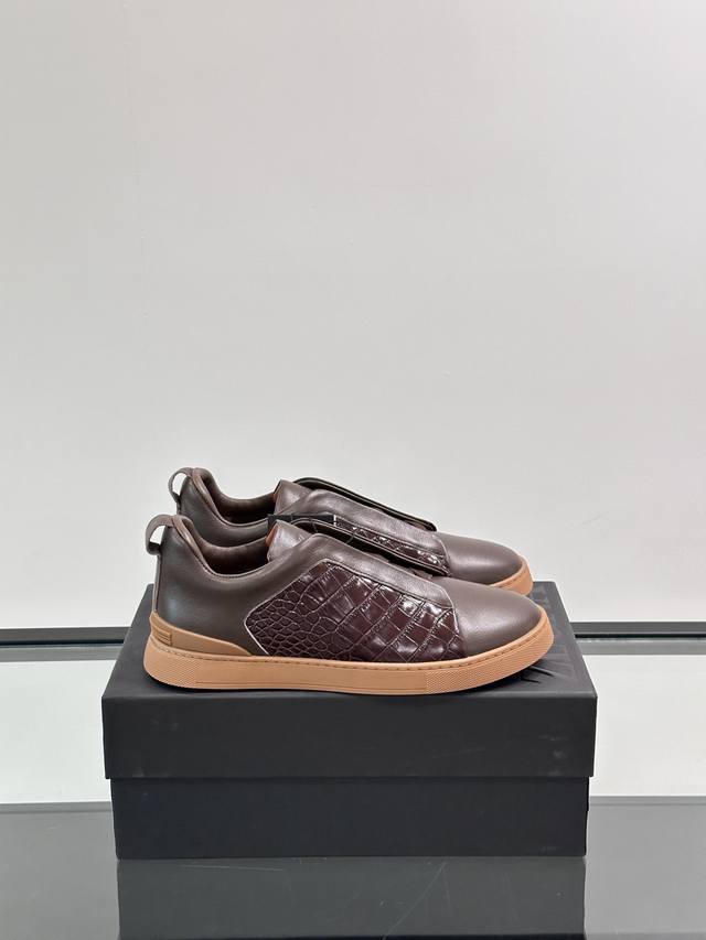 Zegna Zegna Neue Herren-Low-Top-Leder-Sneaker, Aus Importiertem Rindsleder Gefer