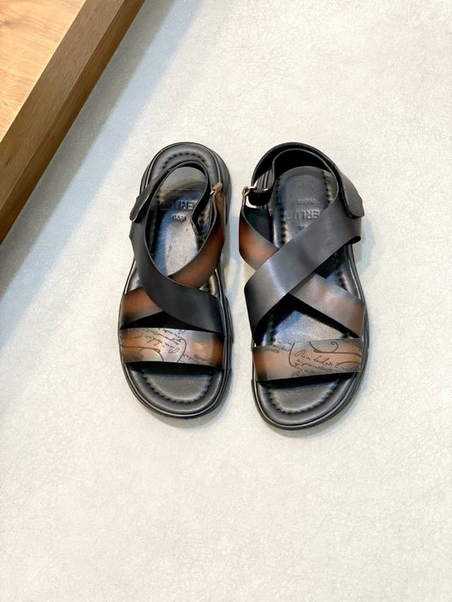 Ber*Bruti Italienische Luxusartikel, Hochwertige Herrensandalen, Obermaterial Au