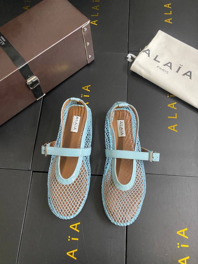 Netzstoffmodell!!! Blaugr Ne Alaia Show-Modell Ballerinas Mit Flachem Absatz! S