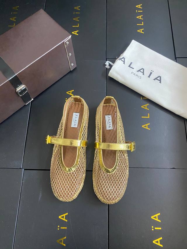 Netzmodell!!! Goldene Alaia Show-Flats Mit Flachem Ballerina-Absatz! S -Cooler B