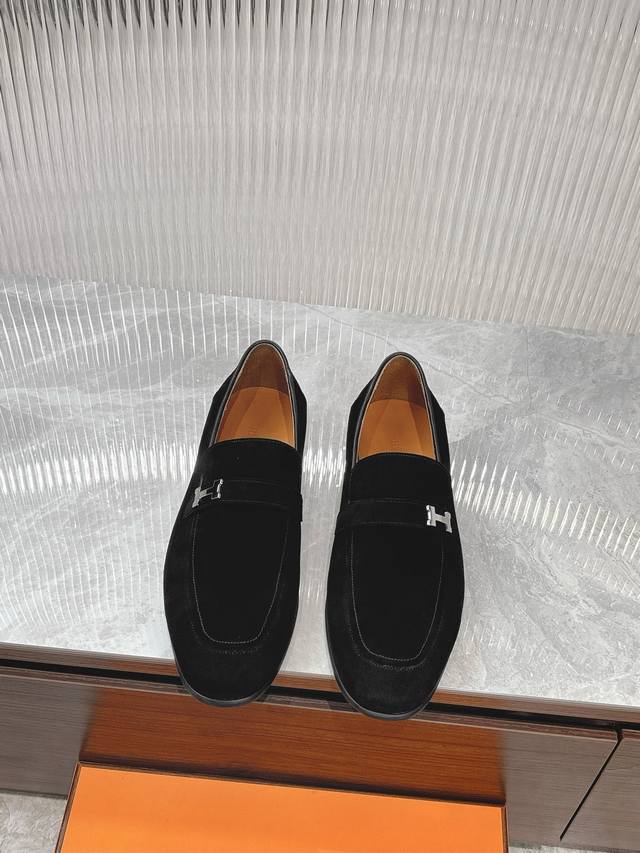 Hermes Herm S Beliebte Herren-Loafer!Ausgew Hltes Importiertes Schwarzes Leder V