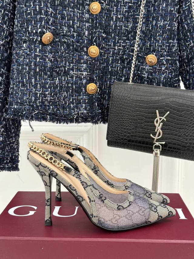 Fabrikpreis Gucci 25S Fr Hjahr/Sommer-Neuheit Metallkette Netz-Sandalen Mit Hohe