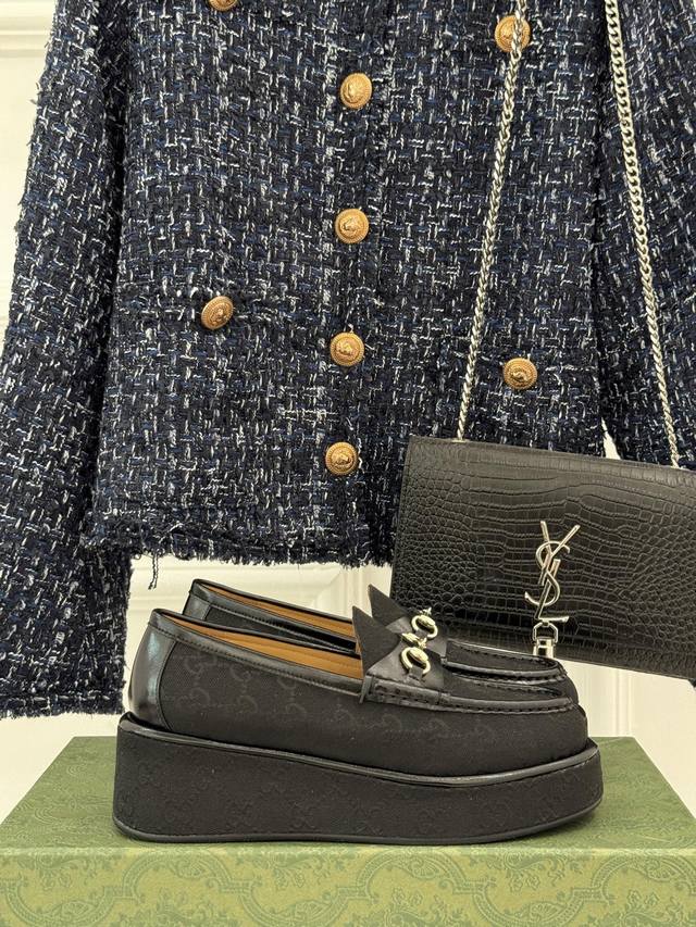 Fabrikpreis Gucc* Klassischer Retro-Modell Mit Keilabsatz Loafer Mit Dicker Sohl