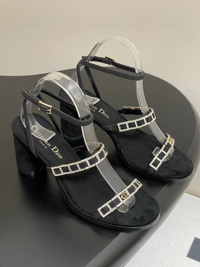 25Ss Fr Hjahr/Sommer-Neuheit Dior D-Lssime Sandalen Mit Absatz Und Kristallrieme