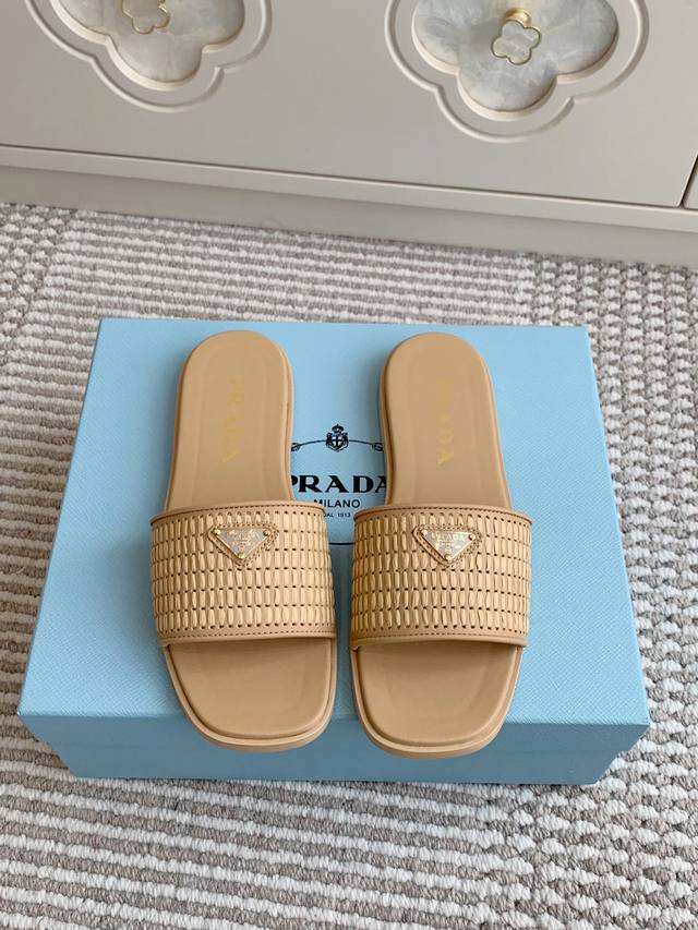 Prada Prada Triangular Label Flat Woven Slippers Top-Qualit T Diese Flachen Schu
