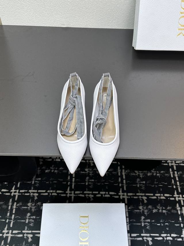 25Ss Early Spring New Arrival Dior D-Journey Lace-Up High-Heel Pointed-Toe Perfo
