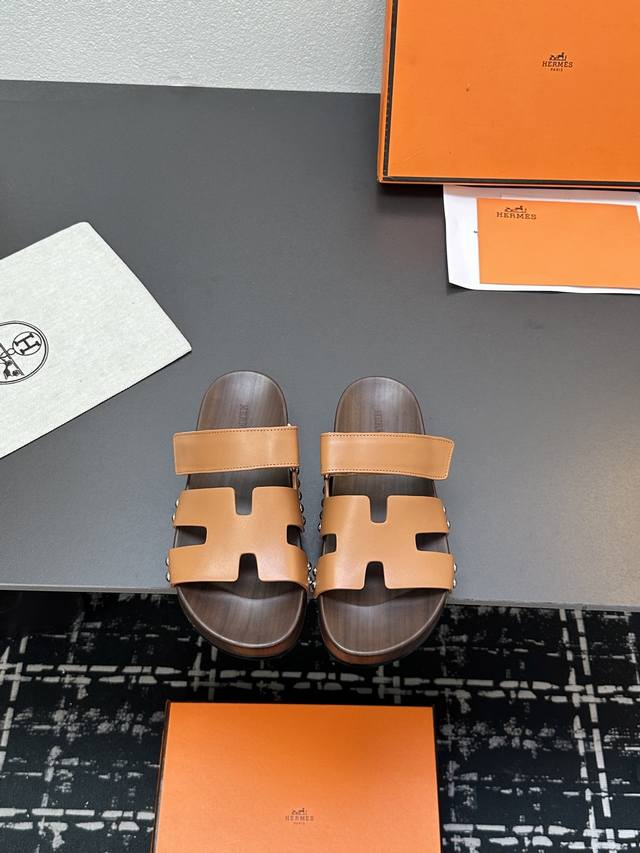 Hermes 2025 Latest Edition Magic Wood-Look Sole Slippers Series Classic Design W