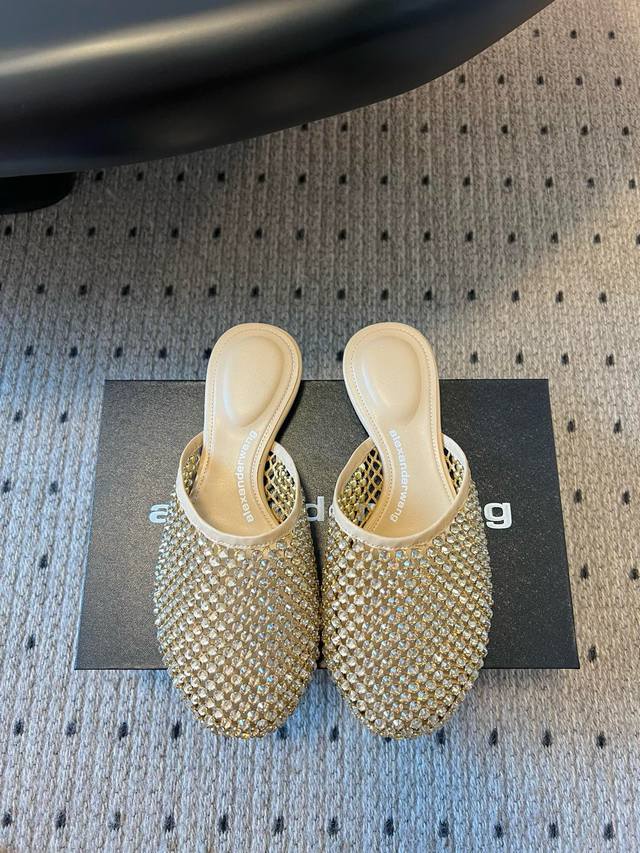 Premium Quality Alexande* Wang King 25Ss Studded Diamond-Face Mesh-Tipped Slippe
