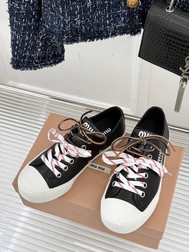 Canvas And Leather Miu Miu 25Ss Runway New Arrival Fashionable Casual Canvas Sne
