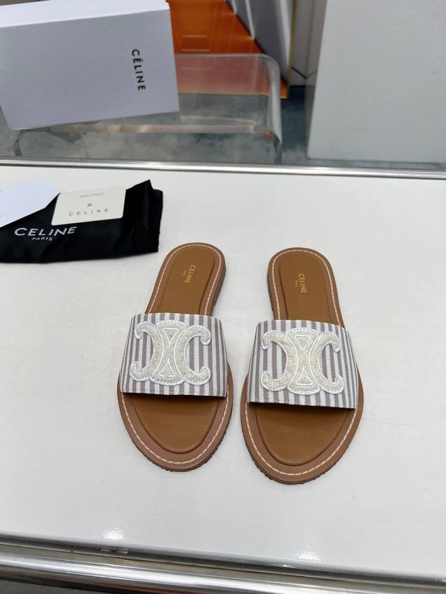 Apricot Stripe Factory Price Celine Paris Sandals! This Season, Celine Has Made