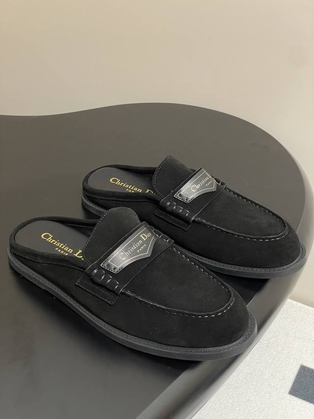 25Ss Early Spring New Arrival Dior D-Boy Mule Shoes, Round-Toe Flat Half-Slip-On