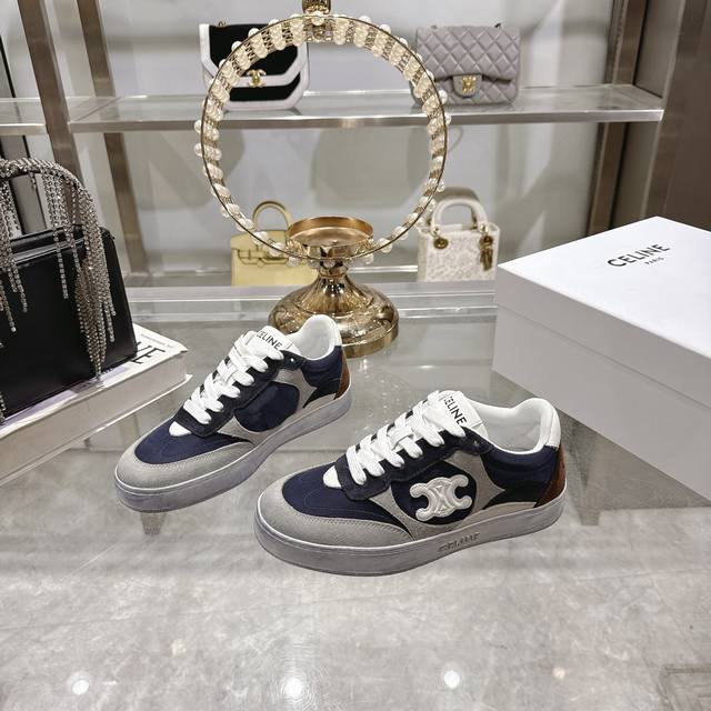 Factory-Made Thick-Soled Celine 2025 Ss New Logo Lace-Up Thick-Soled Casual Whit
