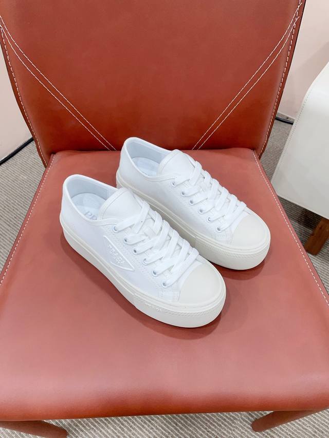 Prad* Prada 24Ss Fall/Winter Thick-Soled Sneakers Canvas Shoes Tech Canvas With
