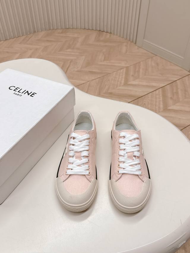 Factory-Direct, Celine 25 Spring New Runner Cr-03 Thick-Soled Canvas Casual Snea