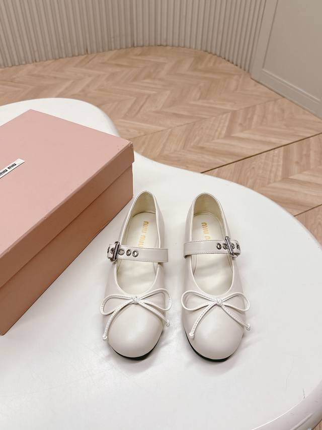 Factory-Direct, Miu Miu New Butterfly Bow Buckle Ballet Flats Mary Jane Shoes. S