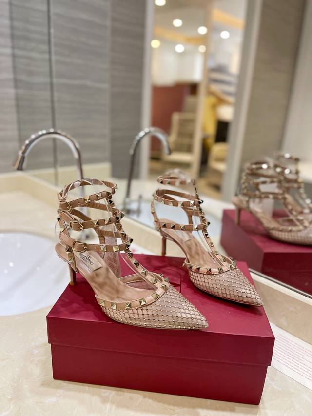 Valentino-Inspired Crystal-Embellished Mesh Studded High Heels In The Latest Col