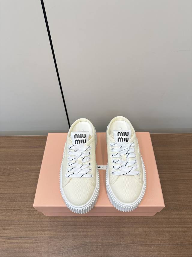 Miumiu | Miu Miu 2025 New Arrival Embroidered Thick-Soled Canvas Shoes Premium O