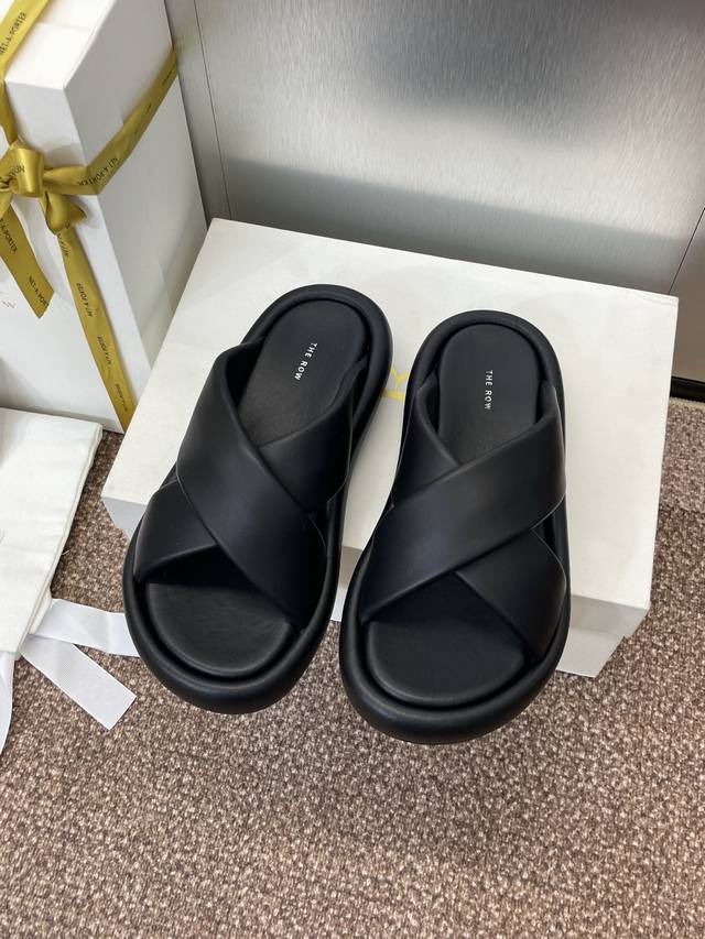 Factory Price The Row 2025 Spring/Summer New Cross Strap Women's Shoes Thick-Sol