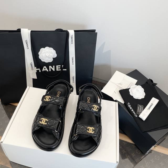 Premium Quality * Latest Chanel-Inspired Double Gold Buckle Magic Tape Sandal Hi