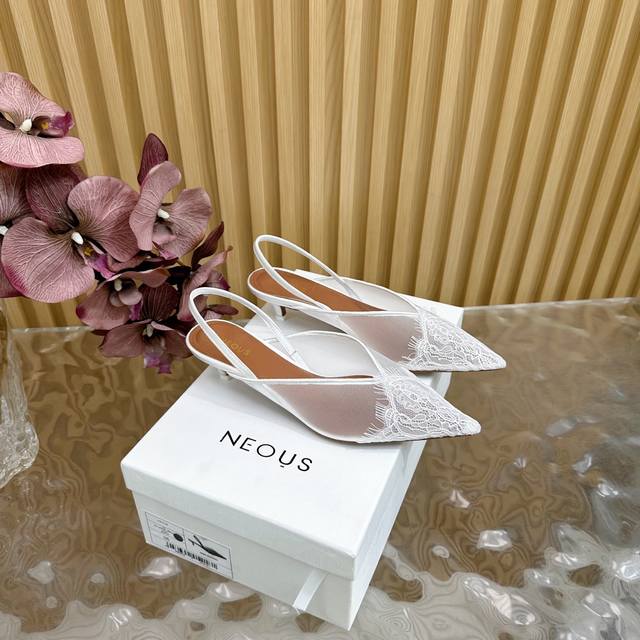 High-Quality Niche Fashion Brand Neou* 2025 Spring/Summer Lace Mesh Kitten Heel