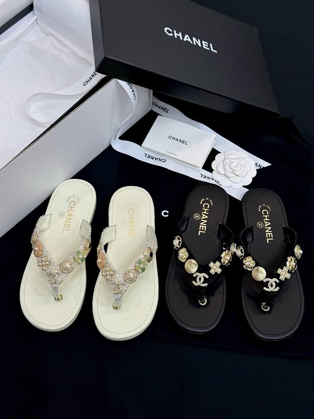 Chanel Chanel 25P Mini Chanel Color Buckle Toe-Post Sandals Jewelry Diamond Buck