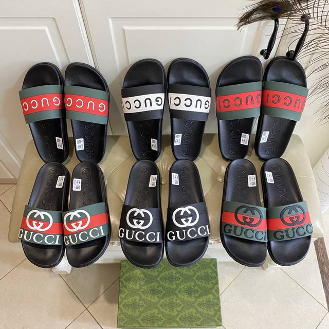 Factory Price, Gucci Couple's Flip-Flops, Film-Style Upper, Rubber Sole, Sizes 3