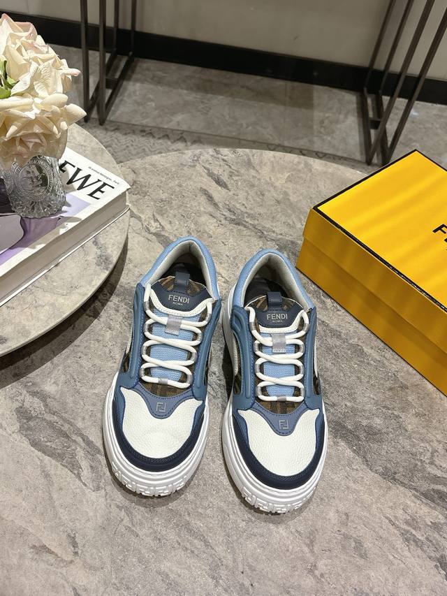 Fendi# Fendi Spring And Summer New Men's Lace-Up Leisure Sports Sneakers Cowhide