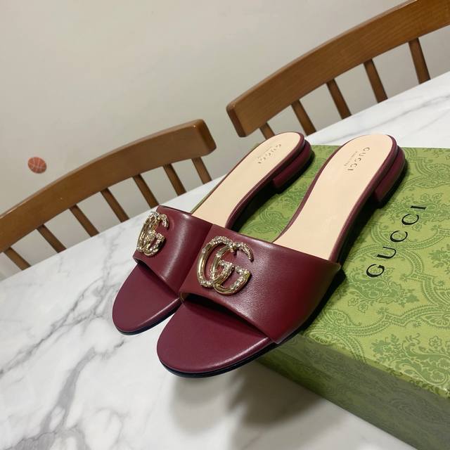 Gucci Small Round-Toed Thick-Heeled Sandals, With Diamond Double Buckles, Always