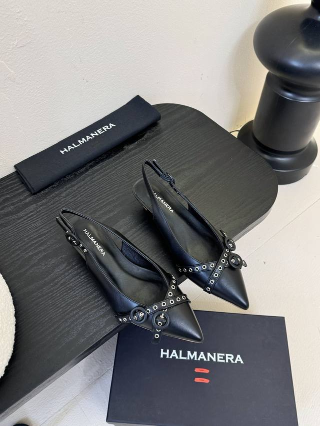 Halmanera25 Spring And Summer New Cat Heel Pointed Buckle Back Sling Sandals! Su