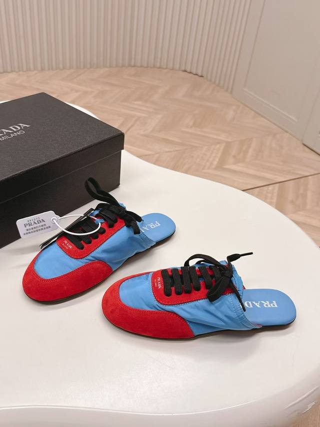 Prada Collapse Recycled Nylon And Suede Leather Stretch Half-Slippers 2025 Sprin