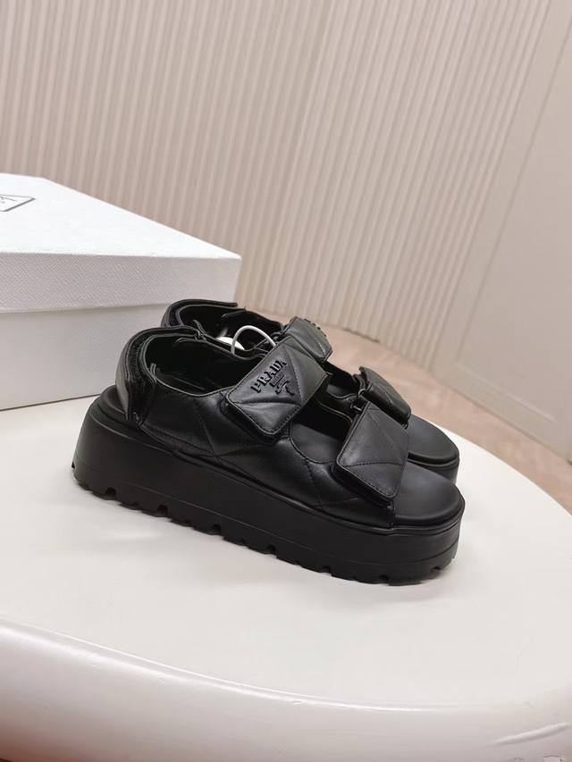 Prada Prada 2025 Spring And Summer New Sandals Roman Thick-Soled Velcro Sandals