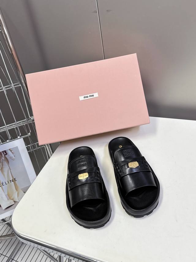 Miumiu Miu Miu 2025 Spring And Summer Latest Coin Slippers Many Internet Celebri