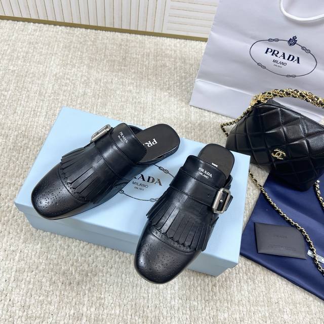 Purchasing Version Prada 25Th New Model Retro Tassel Muller Flat Slippers Materi