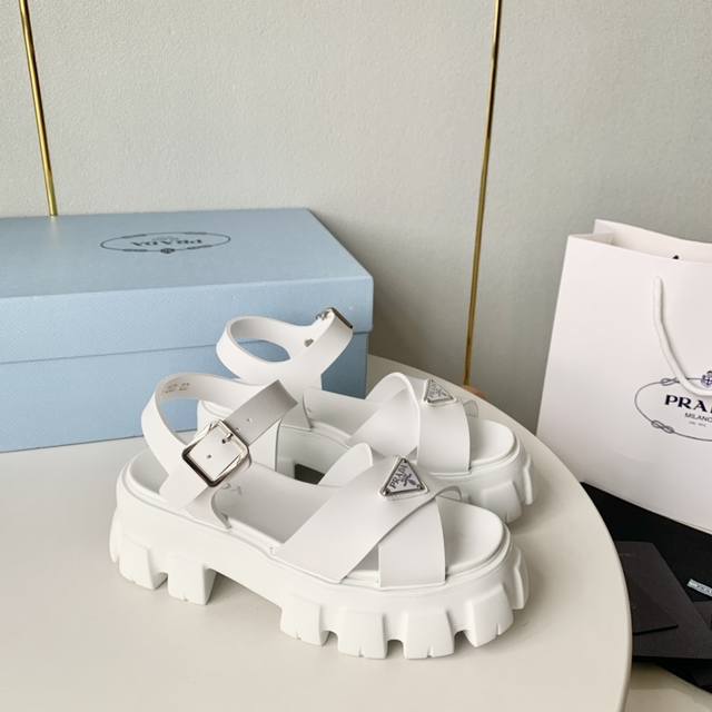 Prada Aw The Hottest Roman Cross Sandals, Sawtooth Thick-Soled Sandals 35-40